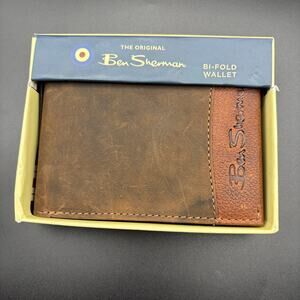 Ben Sherman Embossed Mens Brown Genuine Leather Bifold Wallet NIB